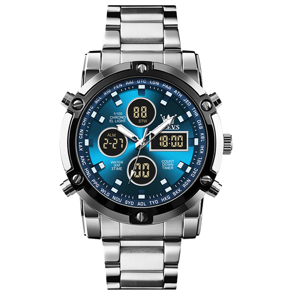 14 Men's Fashion Multifunctional Digital Watch With Metal Strap