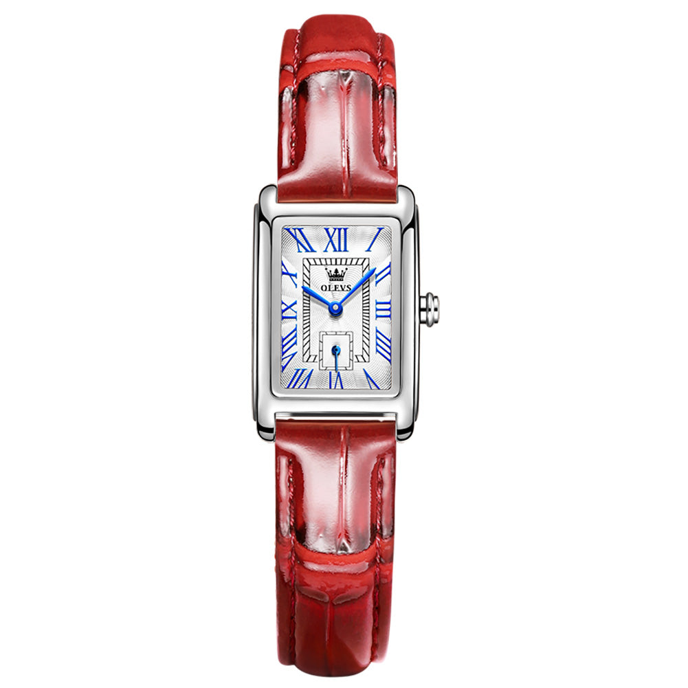 Women's Rectangle Quartz Watch With Leather Strap