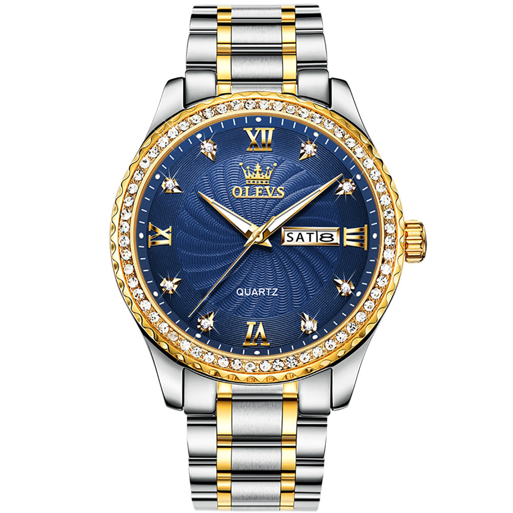 316 Men's Fashion Metal Strap Double Calendar Quartz Watch