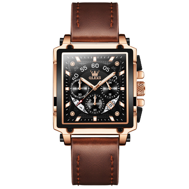 54 Men's Fashion Square Quartz Watch With Leather Band