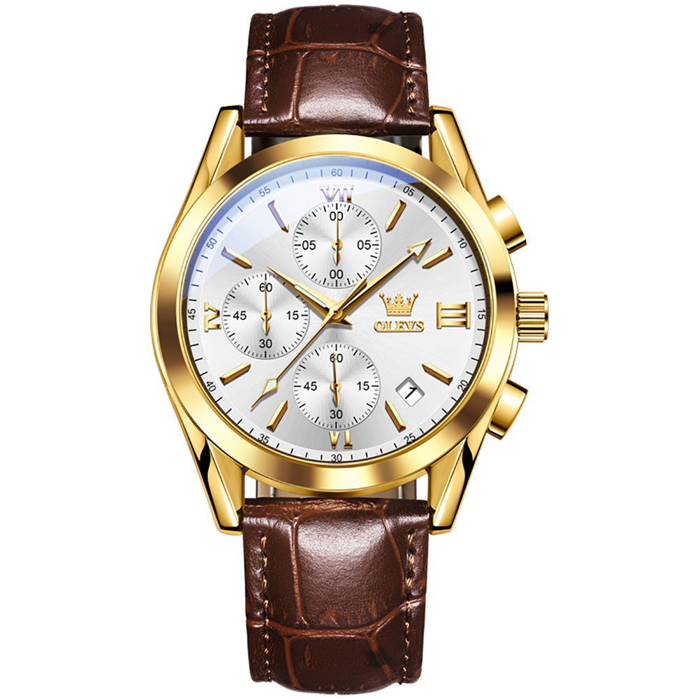 29 Men's Fashion Round Quartz Watch With Leather Strap