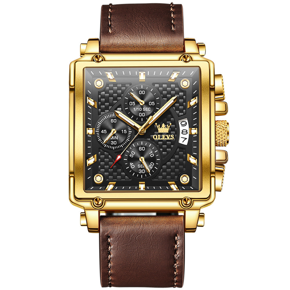 34 Men's Fashion Square Chronograph Quartz Watch With Leather Strap