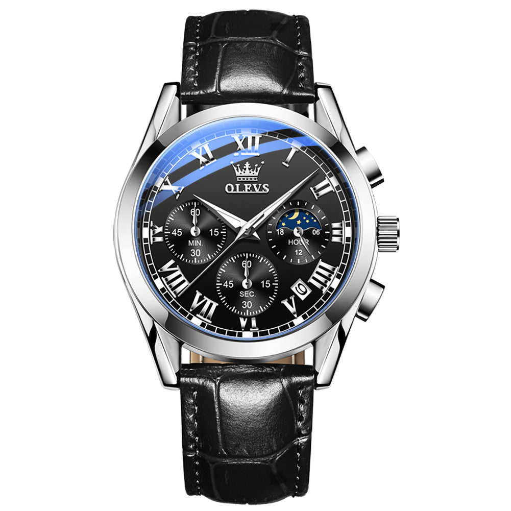 12 Men's Fashion Round Quartz Watch With Leather Strap