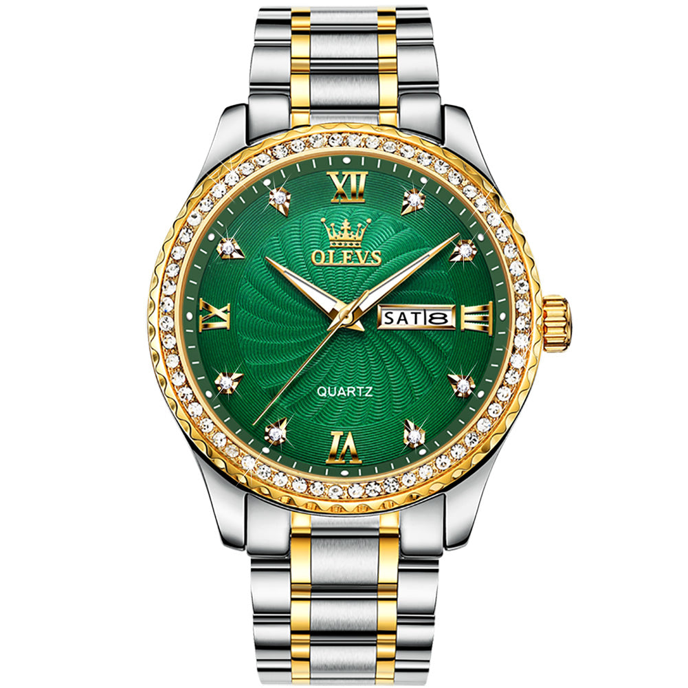316 Men's Fashion Metal Strap Double Calendar Quartz Watch