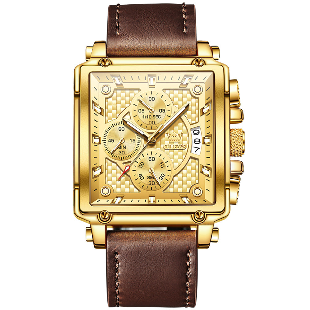 34 Men's Fashion Square Chronograph Quartz Watch With Leather Strap