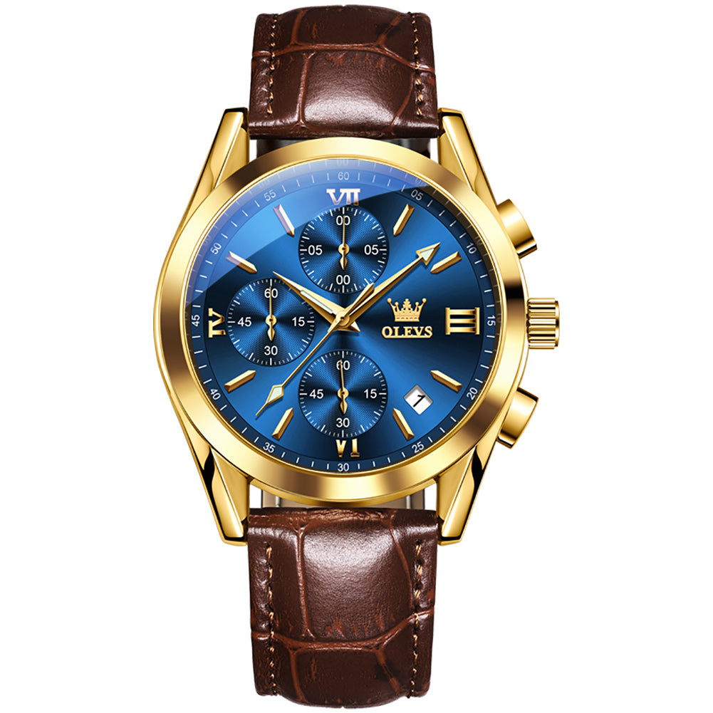 29 Men's Fashion Round Quartz Watch With Leather Strap