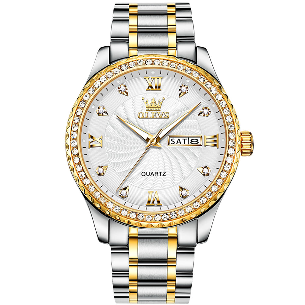 316 Men's Fashion Metal Strap Double Calendar Quartz Watch