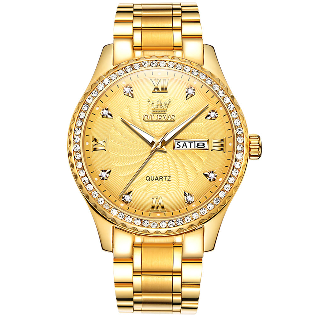 316 Men's Fashion Metal Strap Double Calendar Quartz Watch