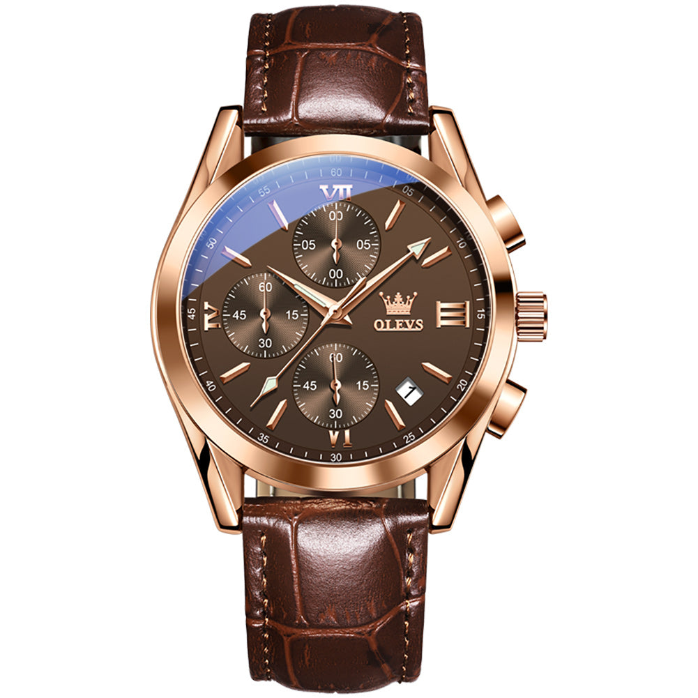 29 Men's Fashion Round Quartz Watch With Leather Strap