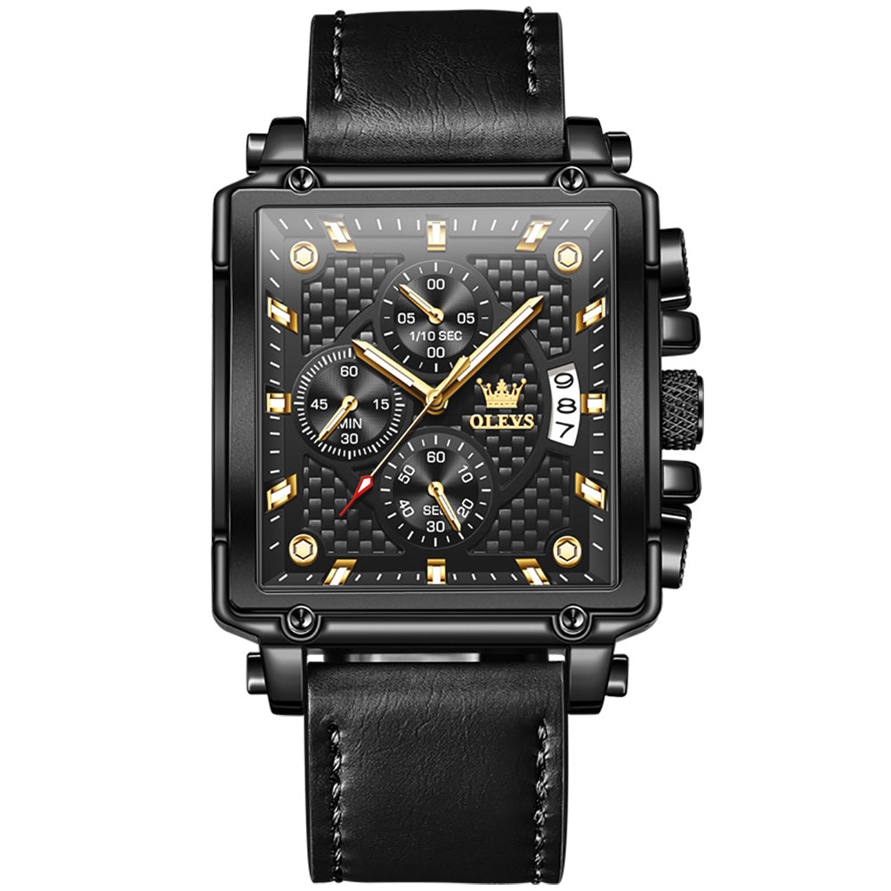 34 Men's Fashion Square Chronograph Quartz Watch With Leather Strap