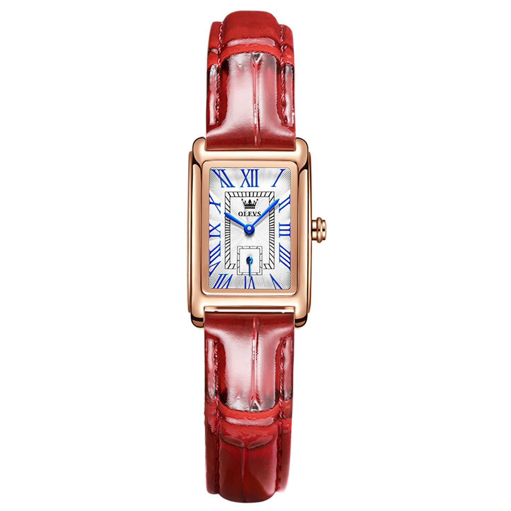 Women's Rectangle Quartz Watch With Leather Strap