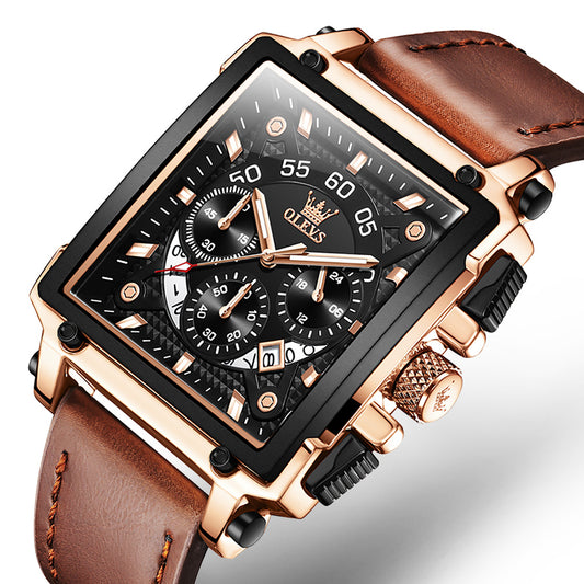 54 Men's Fashion Square Quartz Watch With Leather Band