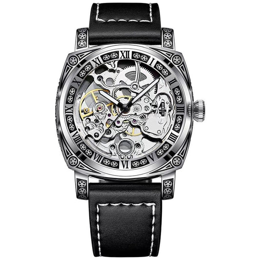 46 Men's Hollow Out Automatic Automatic Watch With Leather Band