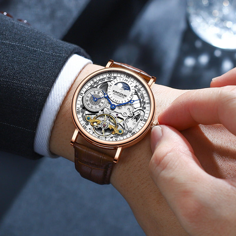 333 Men's Round Automatic Watch With Leather Band