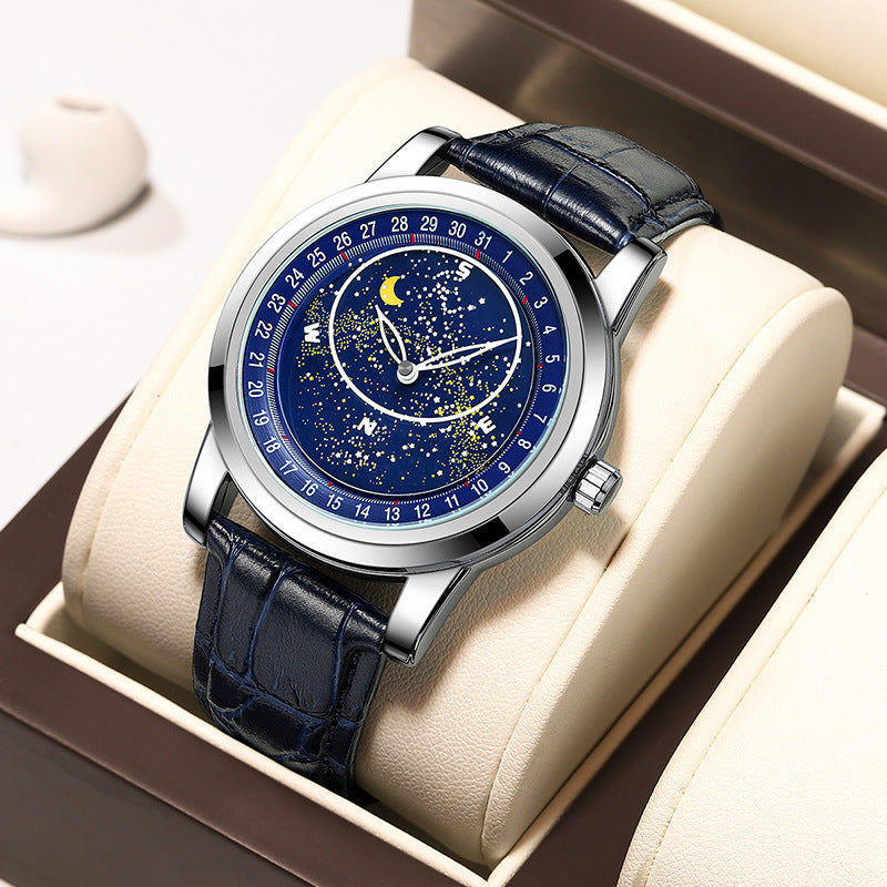 44 Men's Metal Automatic Watch With Leather Band