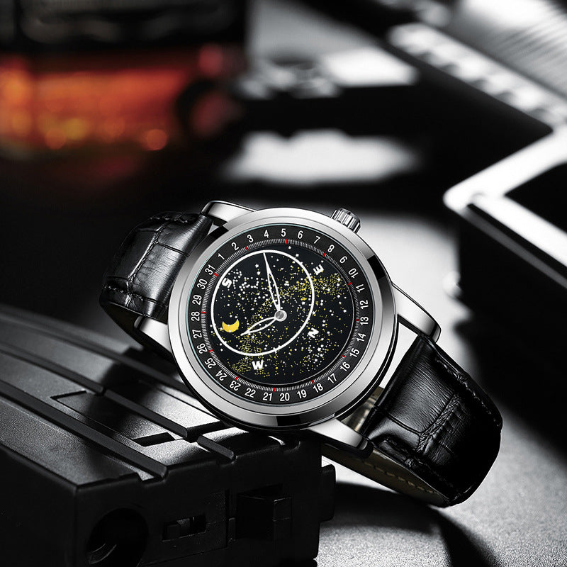 44 Men's Metal Automatic Watch With Leather Band