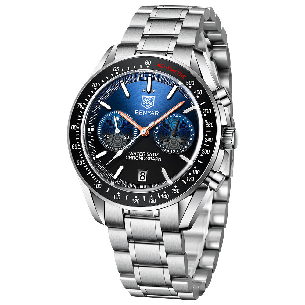 304 Men's Fashion Two Tone Round Metal Chronograph Quartz Watch