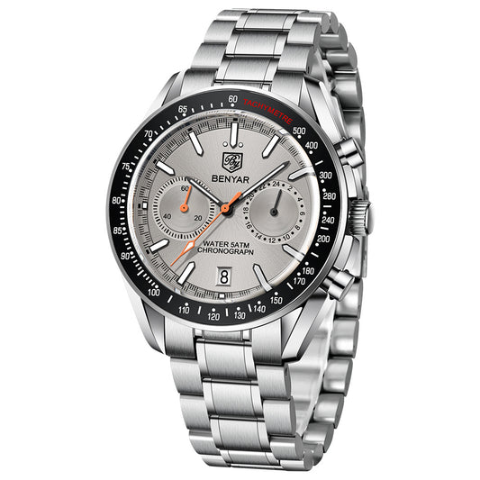 304 Men's Fashion Two Tone Round Metal Chronograph Quartz Watch