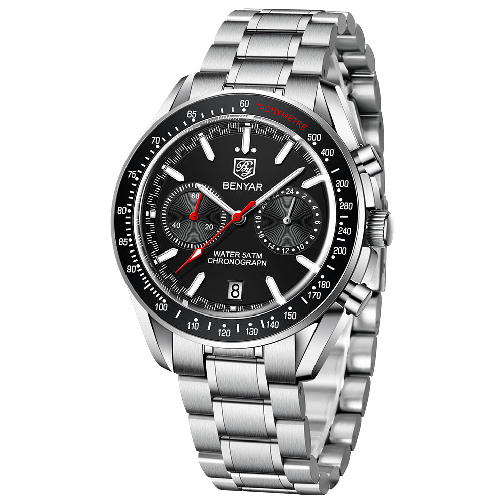 304 Men's Fashion Two Tone Round Metal Chronograph Quartz Watch