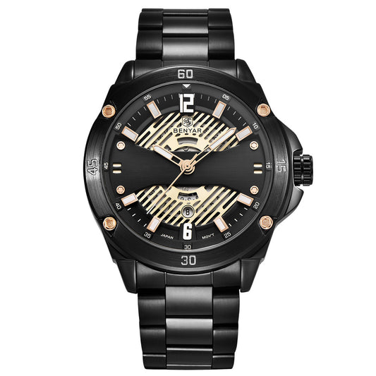 10 Men's Round Black Metal Quartz Watch