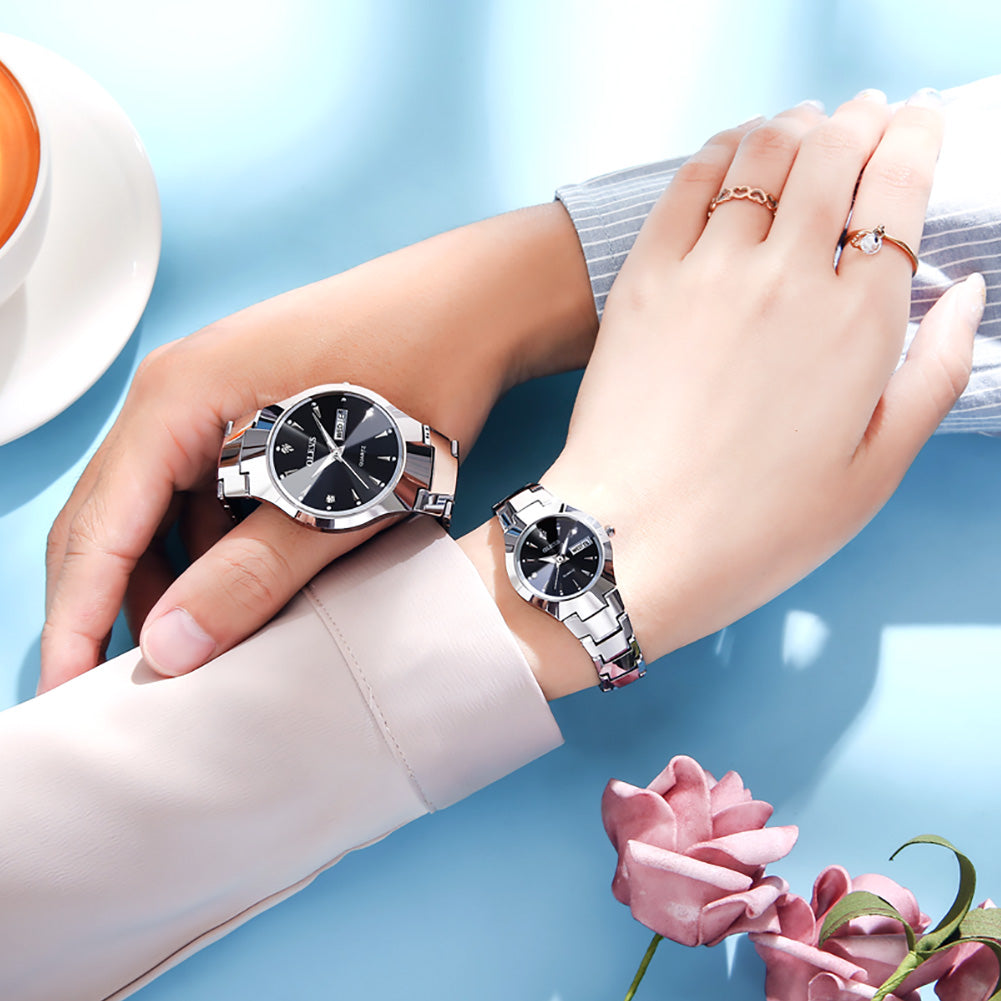 120 Couple Fashion Wolfram Steel Quartz Watch