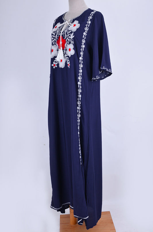 Embroidered Floral Kaftan Dress