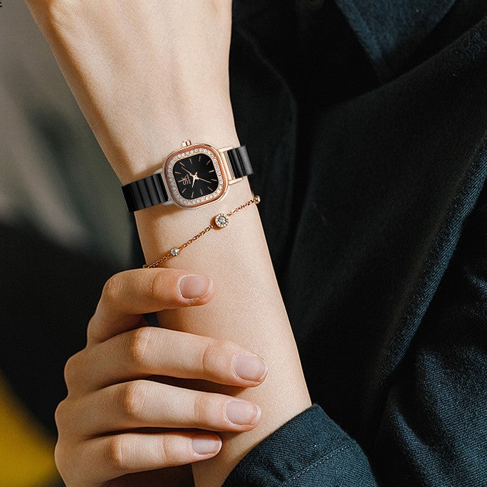 Women's Fashion Mini Square Quartz Watch With Diamonds