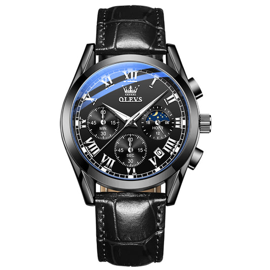 12 Men's Fashion Round Quartz Watch With Leather Strap