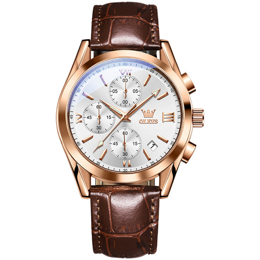 29 Men's Fashion Round Quartz Watch With Leather Strap