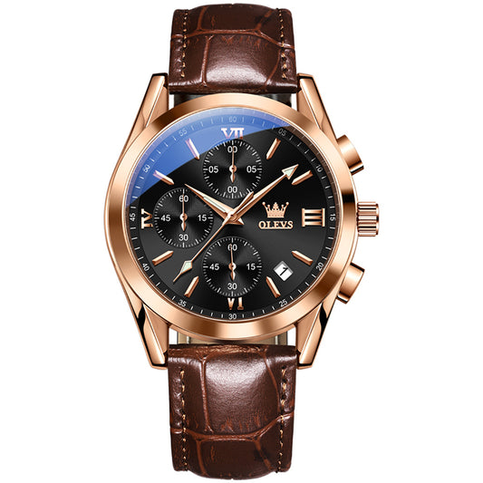 29 Men's Fashion Round Quartz Watch With Leather Strap