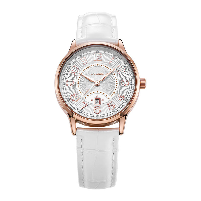 Women's Fashion White Leather Strap Quartz Watch