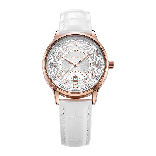 Women's Fashion White Leather Strap Quartz Watch