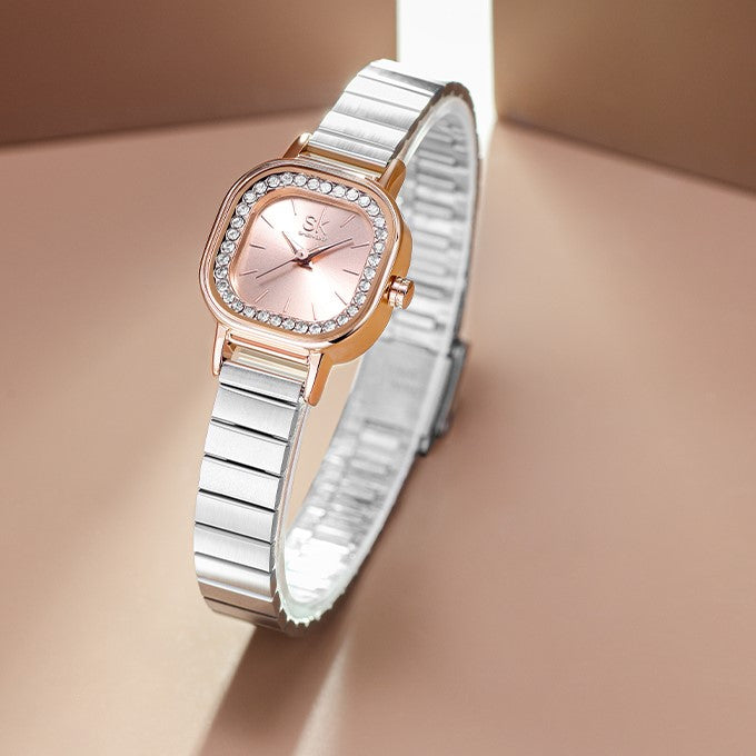 Women's Fashion Mini Square Quartz Watch With Diamonds