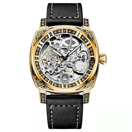 46 Men's Hollow Out Automatic Automatic Watch With Leather Band