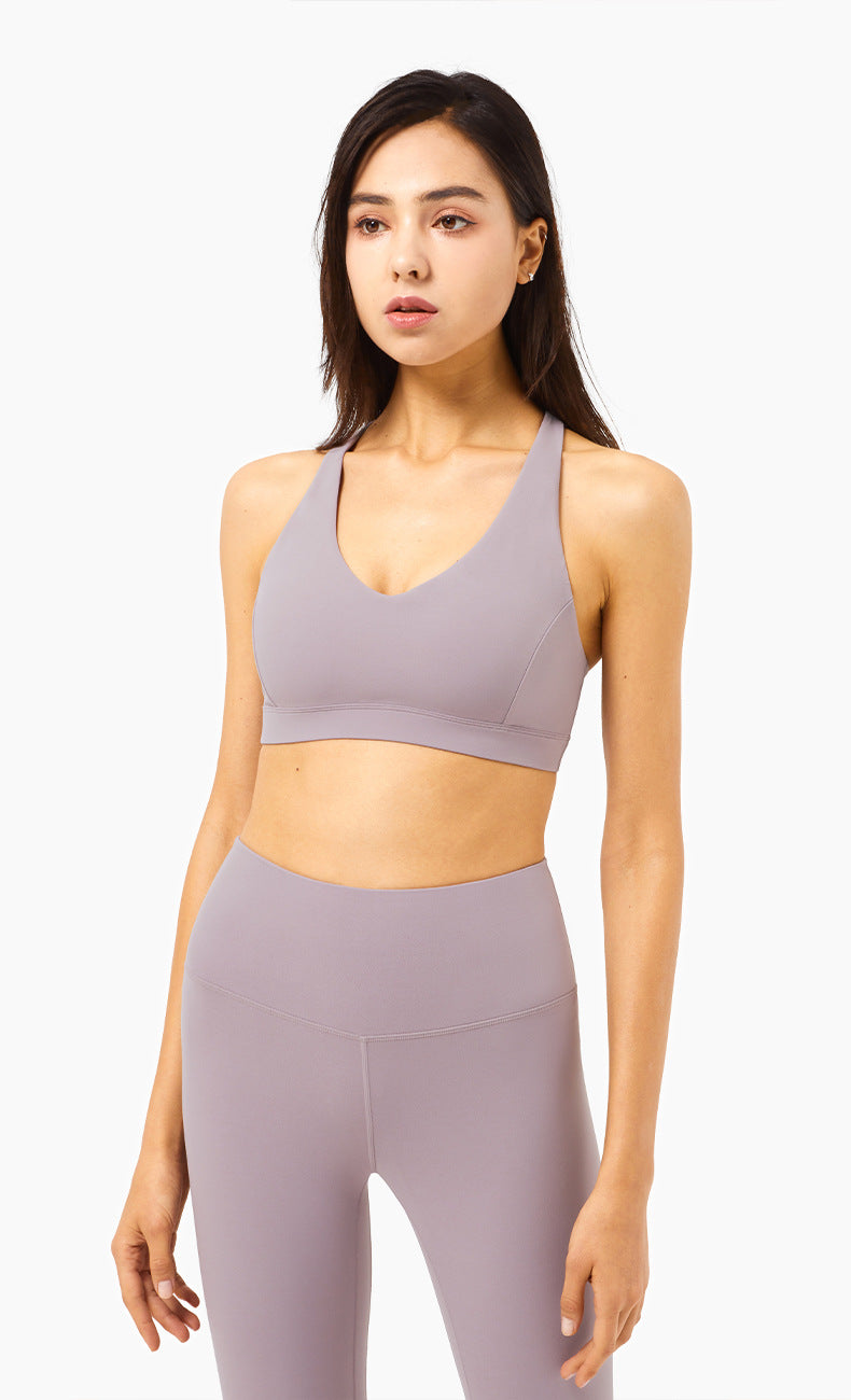 V Neck Pushed-up Fitness Bra