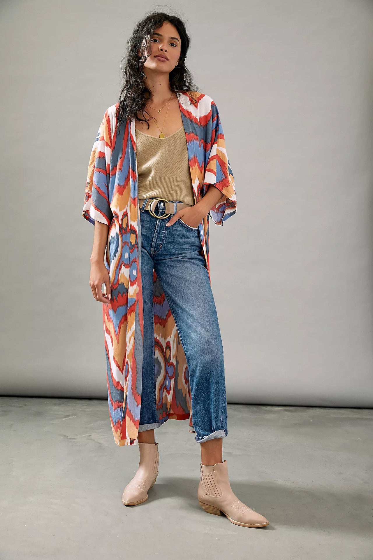 Multicolored Printing Kimono