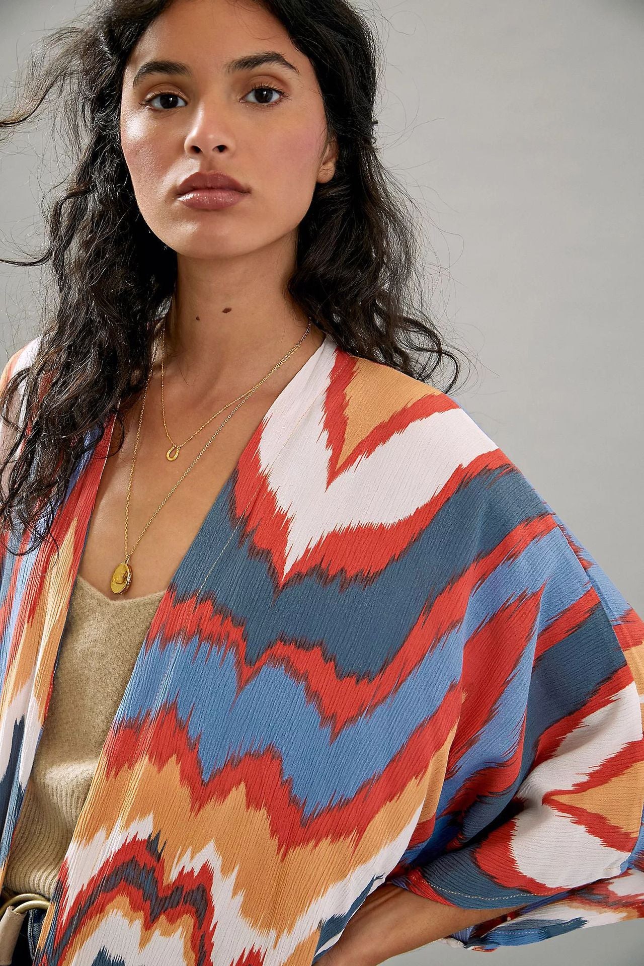 Multicolored Printing Kimono