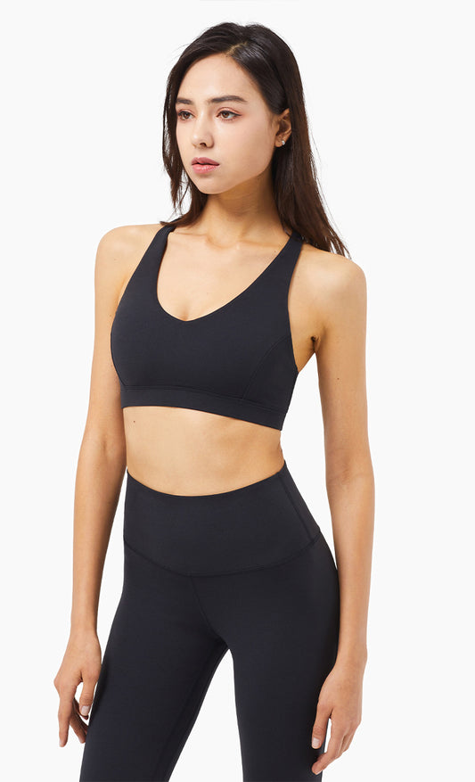 V Neck Pushed-up Fitness Bra