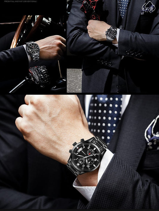 64 Men's Black Metal Quartz Watch